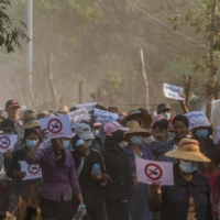 An anti-coup demonstration in Ayadaw Township, Myanmar, on Feb. 13
 | AFP-JIJI