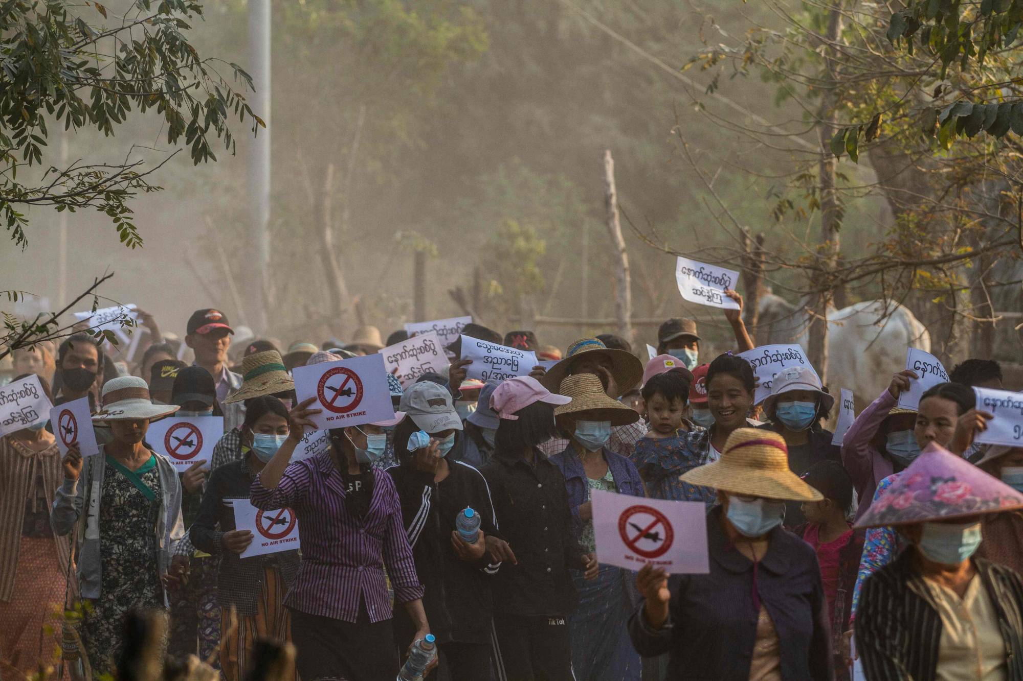 An anti-coup demonstration in Ayadaw Township, Myanmar, on Feb. 13 | AFP-Jiji