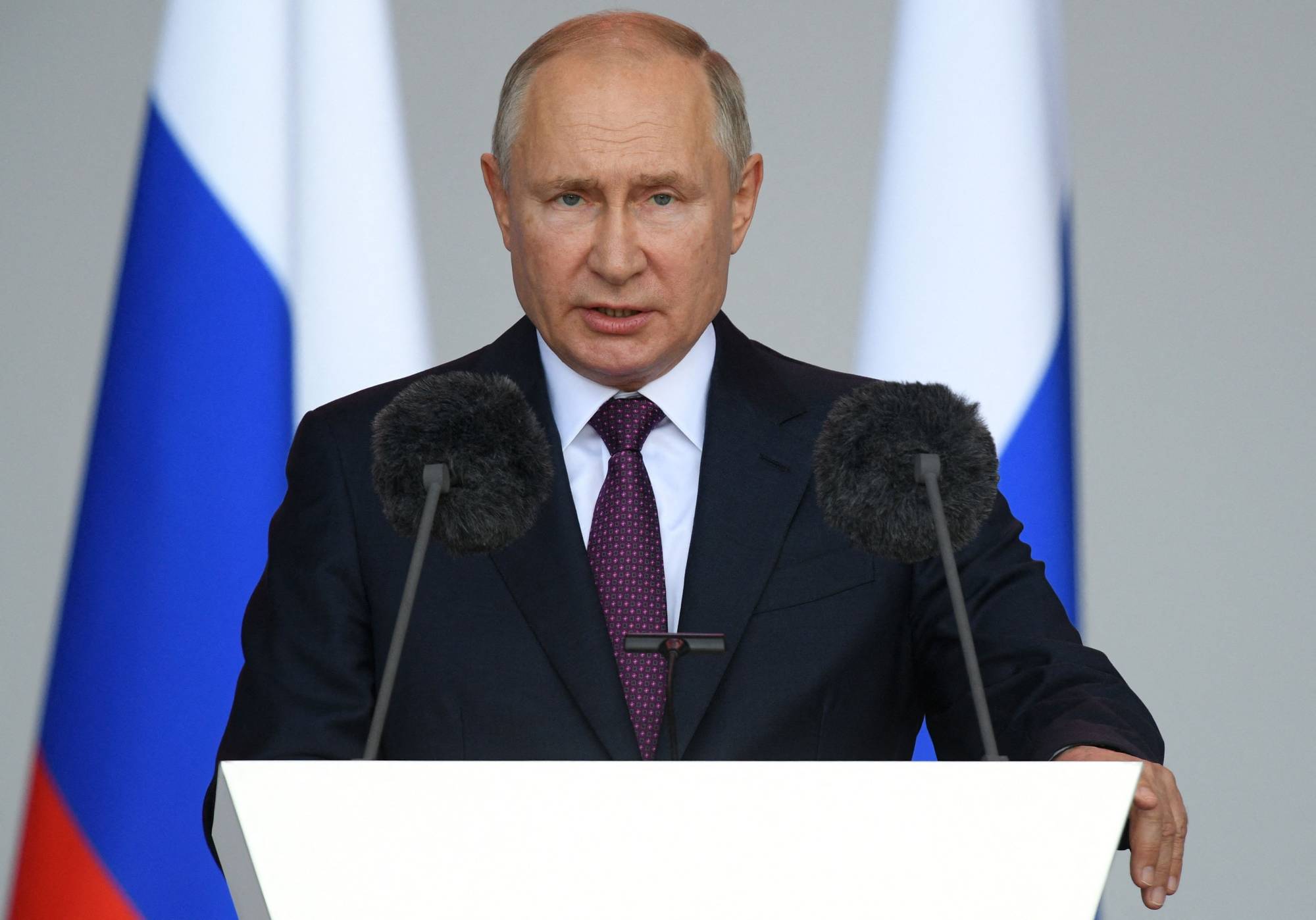 President Vladimir Putin delivers a speech during the opening ceremony of the International Military-Technical Forum 