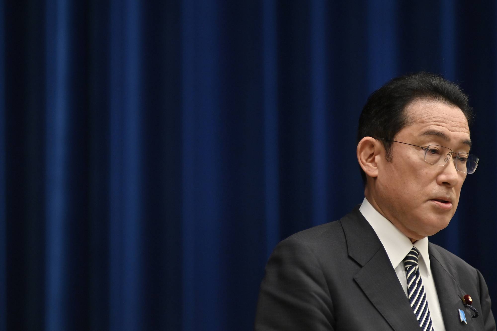 Prime Minister Fumio Kishida speaks during a news conference in Tokyo on Feb. 17. | BLOOMBERG