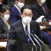 Prime Minister Fumio Kishida speaks at a House of Councilors Budget Committee session on Thursday. | KYODO