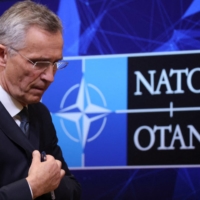 NATO Secretary-General Jens Stoltenberg holds a news conference on Russia\'s attack on Ukraine at the NATO headquarters in Brussels on Thursday. | REUTERS