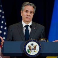 U.S. Secretary of State Antony Blinken at a news conference with Ukraine\'s Foreign Minister Dmytro Kuleba at the State Department in Washington on Tuesday | AFP-JIJI