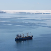 A krill fishing ship of unknown nationality is seen in Half Moon Bay, Antarctica, Feb. 18, 2018. Scientists say antarctic marine life face undernourishment as they compete for food with a burgeoning industry harvesting the tiny crustaceans. | REUTERS