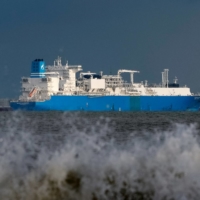 Russian Gazprom\'s the Marshal Vasilevskiy vessel, a floating storage and regasification unit (FSRU), is seen anchored offshore in the Baltic Sea near Kaliningrad, Russia, in February. | REUTERS