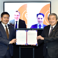 ​From left: Masaki Urushihara, BSI Group Japan; Andy Butterfield, BSI UK; Kok Hwee Tan, BSI Singapore; and Hiroshi Nakagawa, president NTT Urban Solutions | NTT CORPORATION