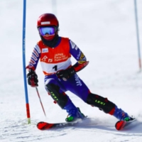 Noriko Kamiyama competes in the Japan Para alpine skiing competition in Nagano Prefecture on Feb. 4. | KYODO
