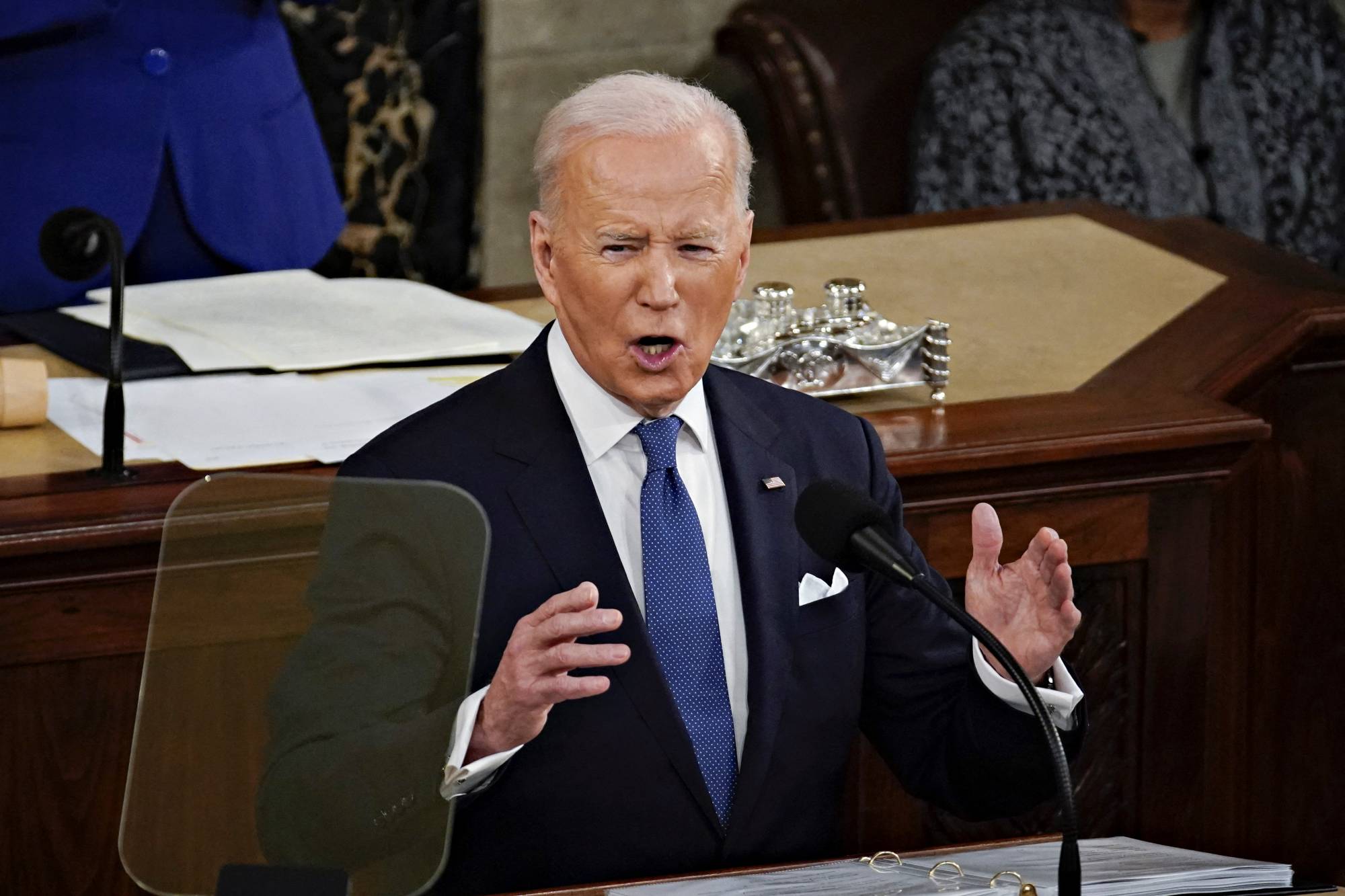U.S. President Joe Biden speaks during the State of the Union address at the U.S. Capitol in Washington on Tuesday. | Pool / via REUTERS