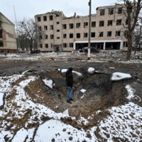 A Ukrainian military facility destroyed by recent shelling in the city of Brovary, outside Kyiv, is seen on Tuesday. | AFP-JIJI