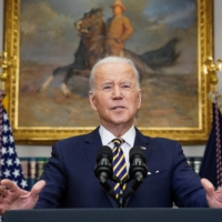 U.S. President Joe Biden announces new actions against Russia for its war in Ukraine at the White House in Washington on Tuesday. | REUTERS