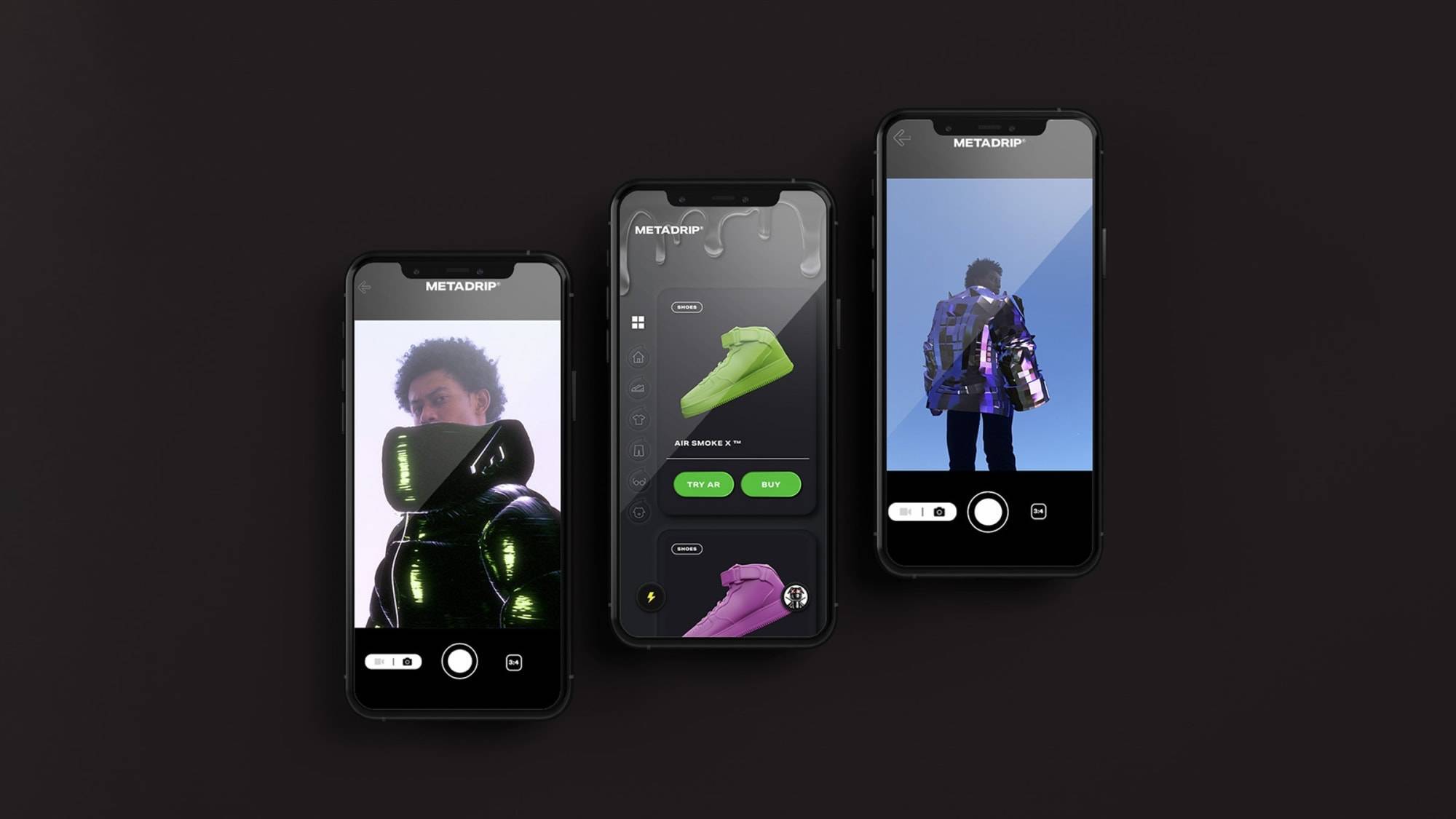 The Metadrip app allows users to try on NFT clothing using augmented reality technology. | 1SEC 