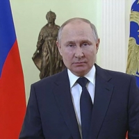 Russian President Vladimir Putin speaks in Moscow on Tuesday.  | RUSSIAN PRESIDENTIAL PRESS SERVICE / VIA AFP-JIJI