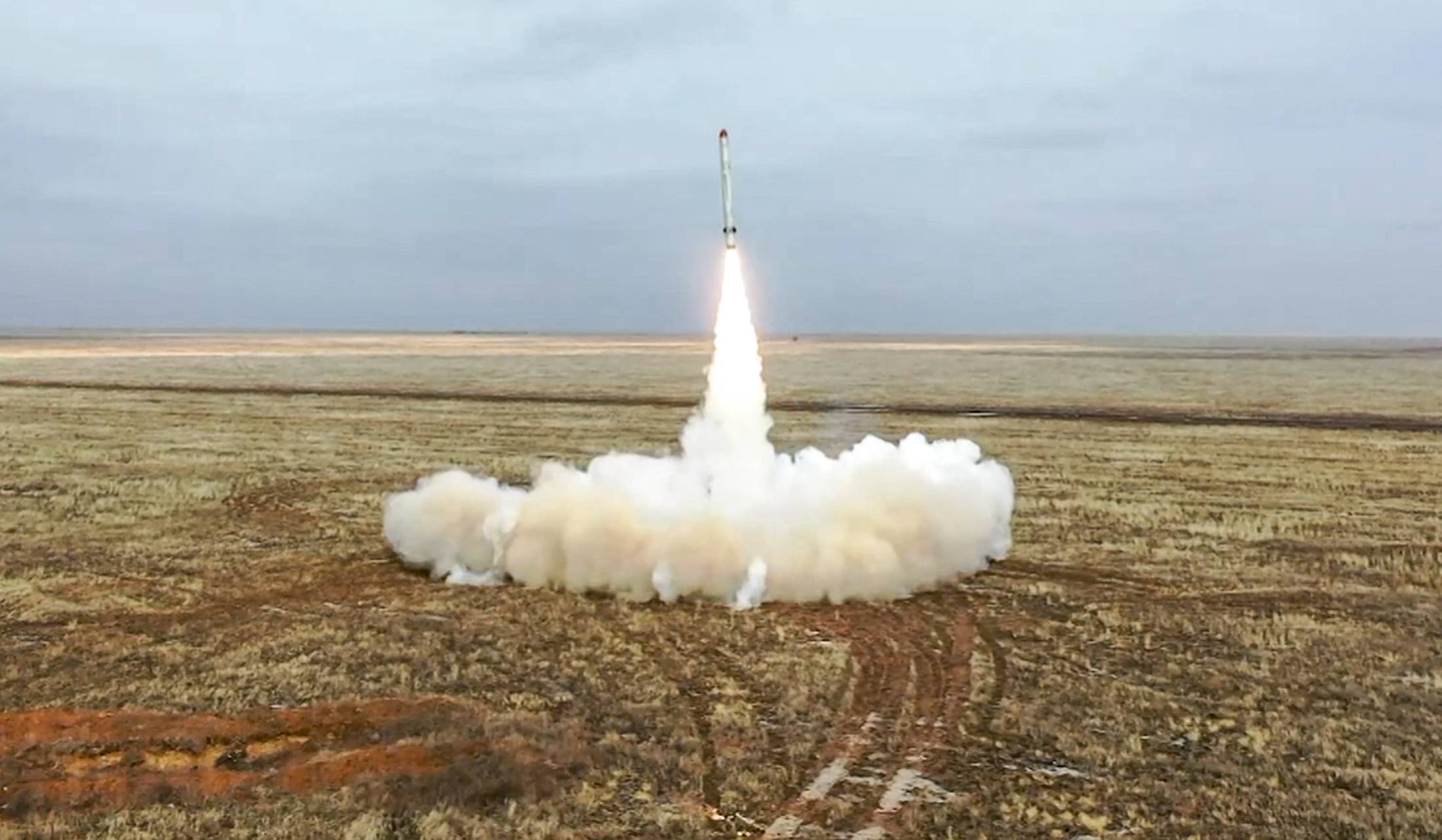 A Russian Iskander-K missile is launched during an exercise at an undisclosed location in Russia on Feb. 19. | Russian Defence Ministry / via AFP-JIJI