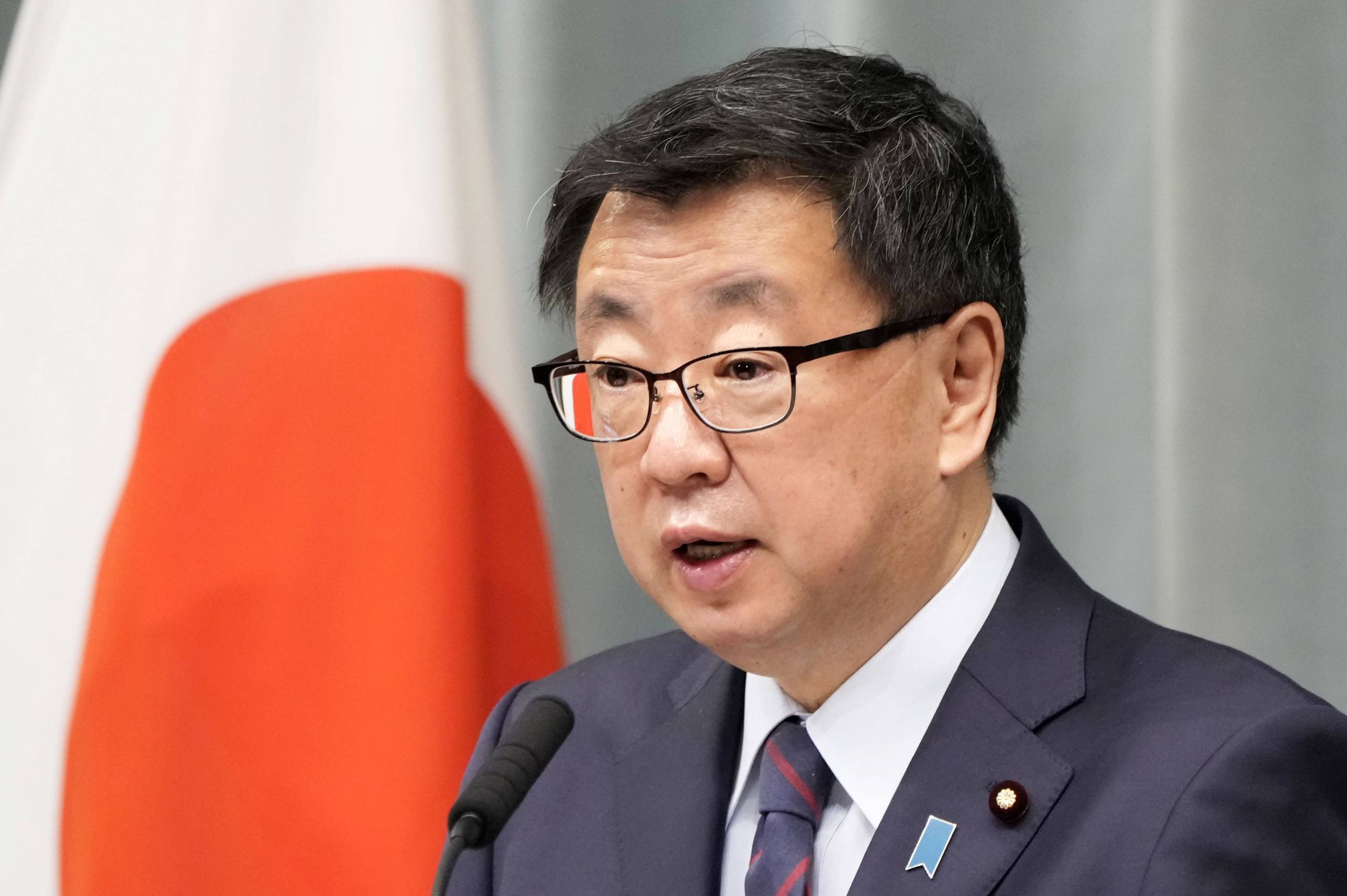 Chief Cabinet Secretary Hirokazu Matsuno speaks during a news conference at the Prime Minister's Office on Wednesday. | KYODO
