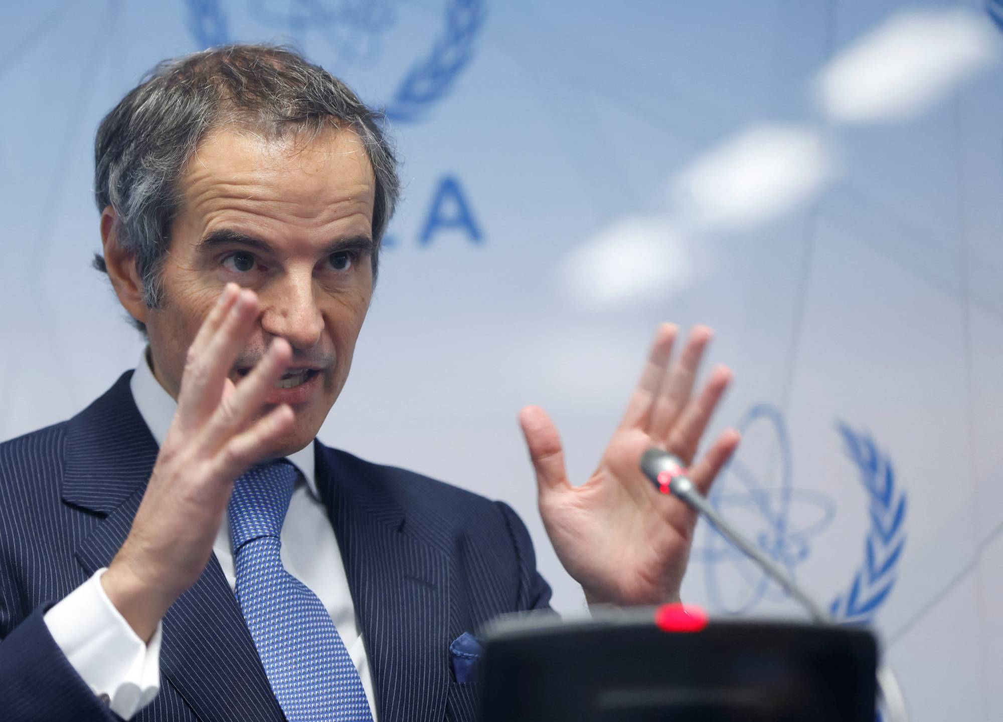 International Atomic Energy Agency Director-General Rafael Grossi speaks at a news conference in Vienna on Monday.  | Reuters 