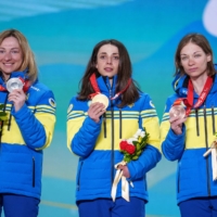 Ukraine swept the podium for the women\'s middle distance standing para biathlon event at the Beijing Paralympics with Iryna Bui (center) winning gold, Oleksandra Kononova (left) taking silver and Liudmyla Liashenko earning bronze. | THOMAS LOVELOCK /OIS / VIA REUTERS