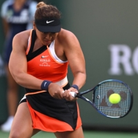 Naomi Osaka in action during her first round match against Sloane Stephens on day 4 at the BNP Paribas Open at the Indian Wells Tennis Garden, California, on Thursday. | JAYNE KAMIN-ONCEA / USA TODAY / VIA REUTERS