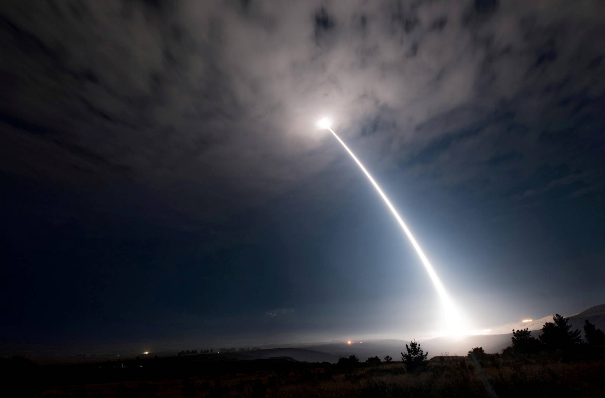 An unarmed Minuteman III intercontinental ballistic missile is launched from Vandenberg Air Force Base, California, in August 2017. | U.S. AIR FORCE / VIA REUTERS