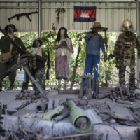 An installation at the Cambodia Landmine Museum in Phumi Khna, Cambodia, on Jan. 20. Over the years, about 20,000 Cambodians have been killed by unexploded ordnance scattered across the country. | NADIA SHIRA COHEN / THE NEW YORK TIMES