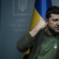 President Vlodymyr Zelenskyy of Ukraine speaks at a news conference in Kyiv on March 3. The language of Russia\'s invasion of Ukraine has been dominated by the word \"Nazi,\" a puzzling assertion about a country whose leader is Jewish. | LYNSEY ADDARIO / THE NEW YORK TIMES