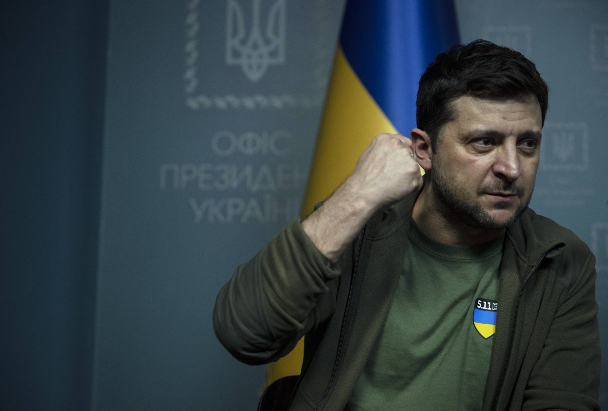 President Vlodymyr Zelenskyy of Ukraine speaks at a news conference in Kyiv on March 3. The language of Russia's invasion of Ukraine has been dominated by the word 
