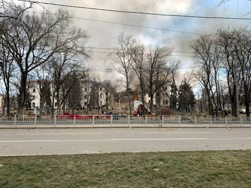 A photo released by regional officials shows the rubble left by a Russian attack on a theater in Mariupol, Ukraine, where hundreds of people had taken shelter, on Wednesday. Rescuers on Thursday began pulling some survivors from the wreckage, according to an adviser to the city’s mayor.  | Donetsk Regional Administration via The New York Times