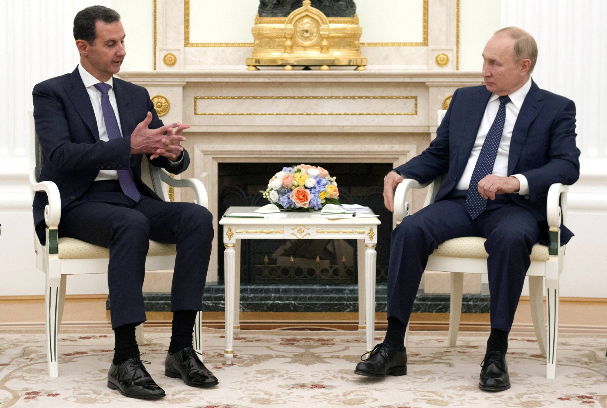 Russian President Vladimir Putin attends a meeting with Syrian President Bashar Assad at the Kremlin in Moscow on Sept. 13. | Kremlin / via REUTERS  