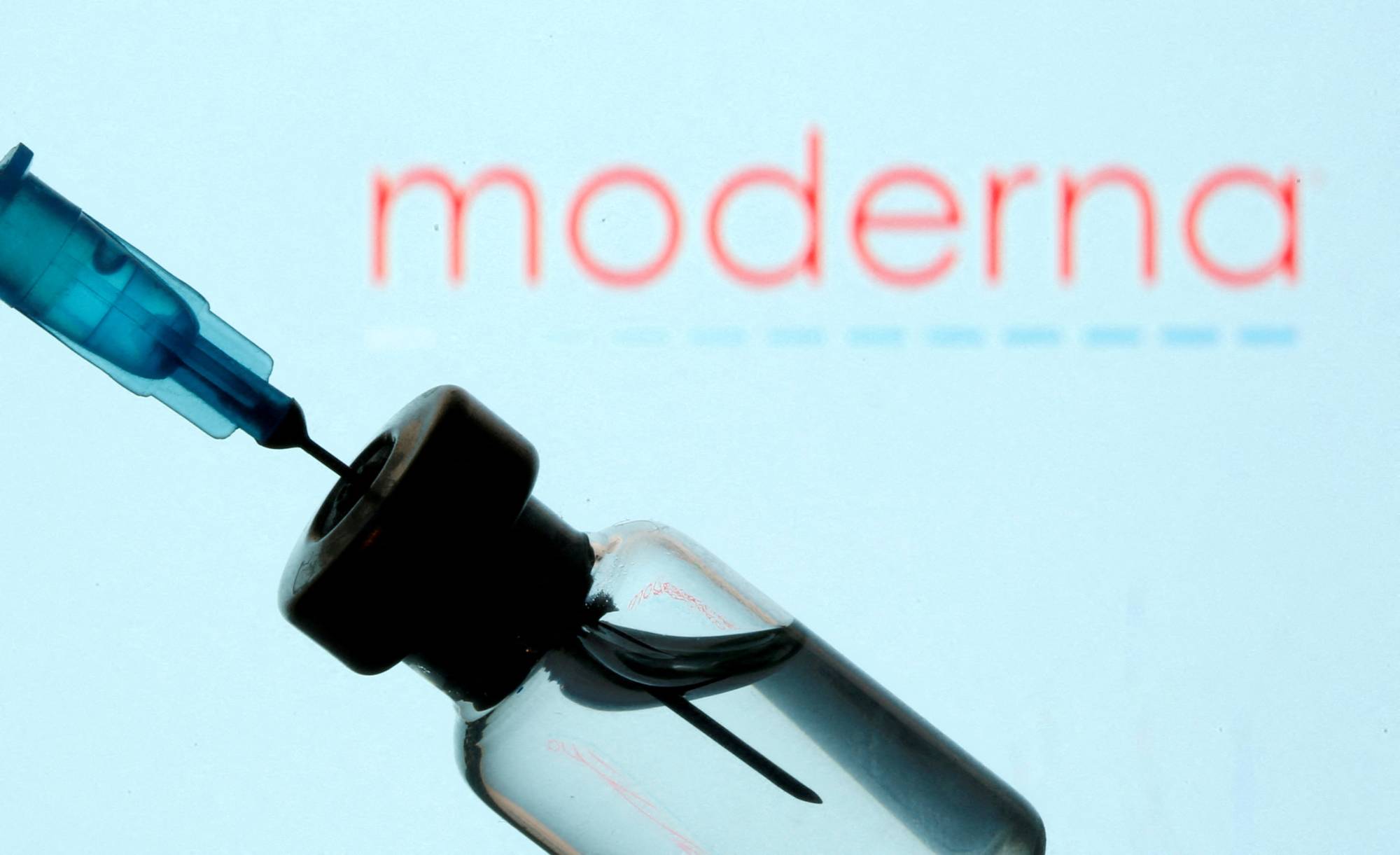 Moderna Inc. debuted its sponsorship banner at the start of the two-week sumo spring tournament on March 13, in its first such promotion in Japan. | REUTERS