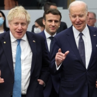 British Prime Minister Boris Johnson and U.S. President Joe Biden at the Group of Seven summit in Brussels on Thursday  | AFP-JIJI