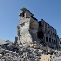 A school in Kharkiv, Ukraine, was damaged in a Russian airstrike on Wednesday. 
 | AFP-JIJI
