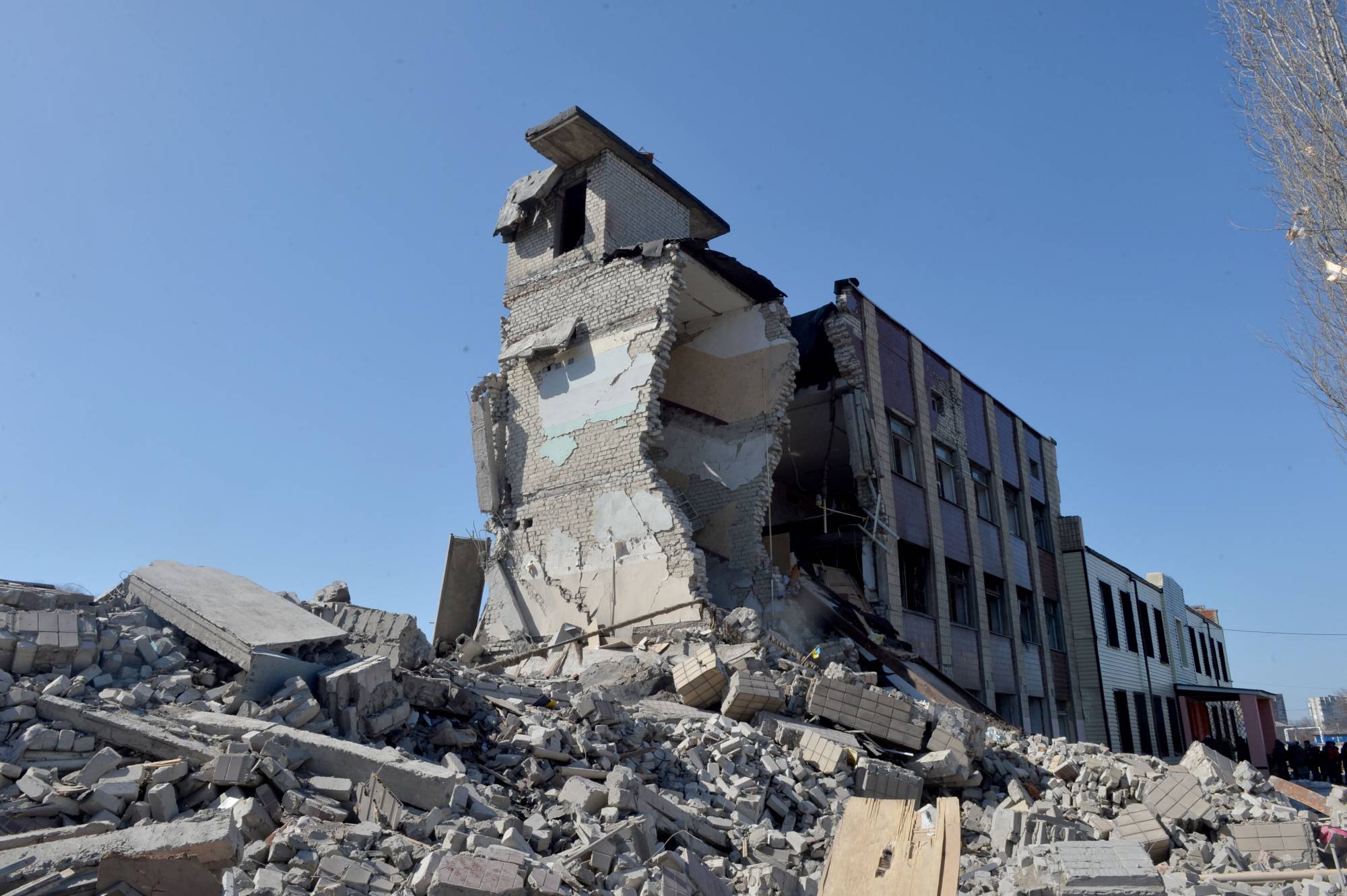 A school in Kharkiv, Ukraine, was damaged in a Russian airstrike on Wednesday. | AFP-JIJI