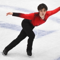 Japan\'s Shoma Uno performs during the men\'s short program event at the ISU World Figure Skating Championships in Montpellier, France, on Thursday. | AFP-JIJI
