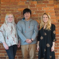 Yugo Azuma (center), his fiancee, Marta Kierzek (left), and a Ukrainian refugee staying at their house in Katowice in southern Poland | COURTESY OF YUGO AZUMA