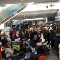 Ukrainian refugees at Krakow Station in Poland on March 8 | COURTESY OF YUGO AZUMA