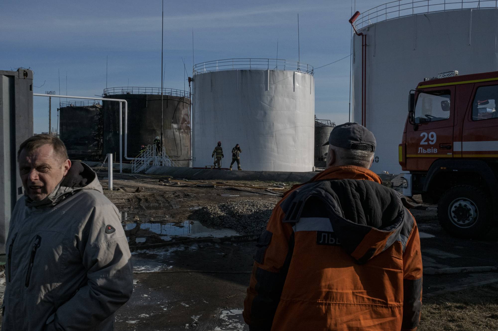 A gas storage facility hit by a Russian shell in Lviv on Sunday | Mauricio Lima / The New York Times