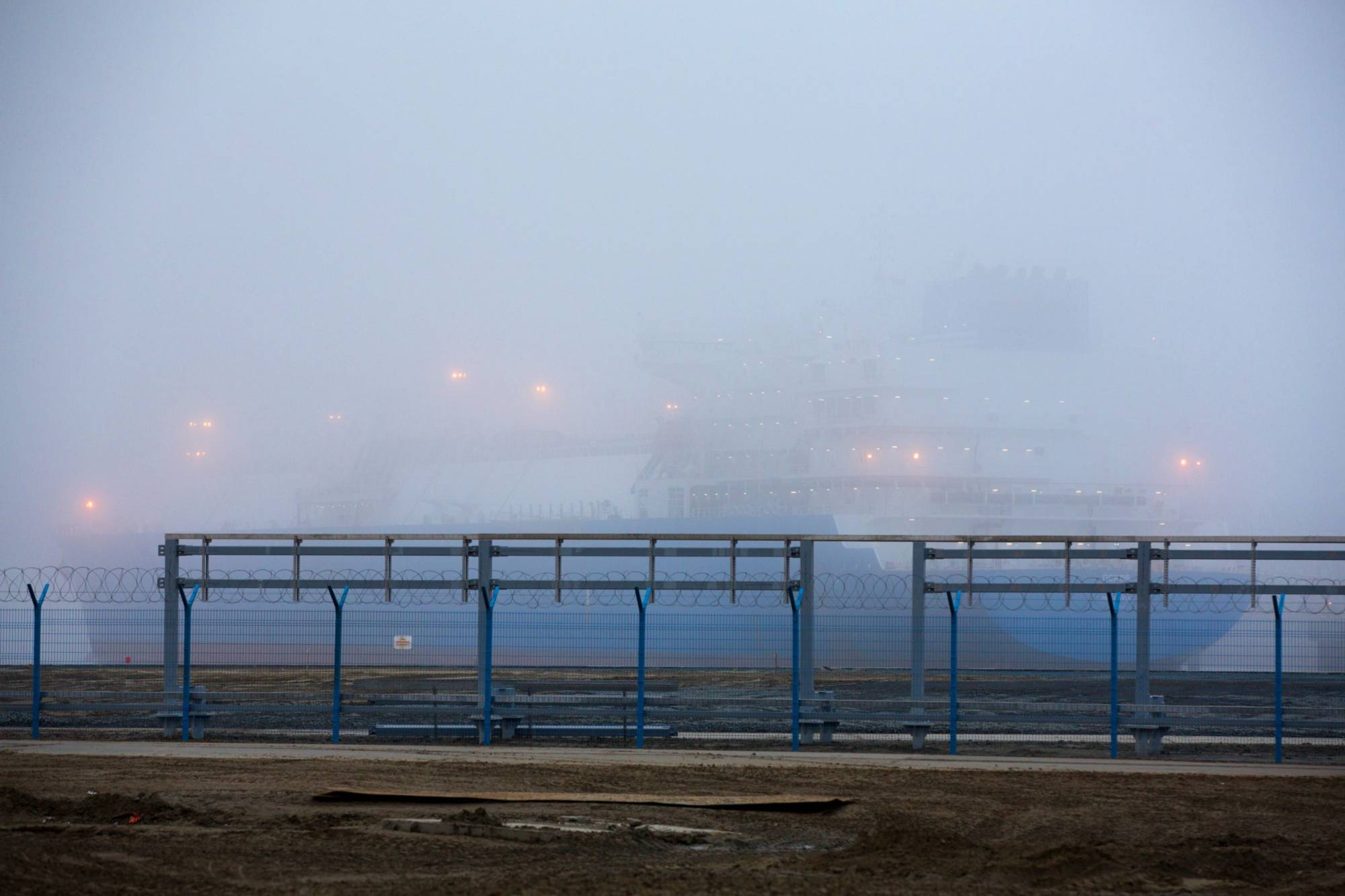 An ice-class tanker used for shipping liquefied natural gas in Sabetta, Russia, in 2018. | BLOOMBERG