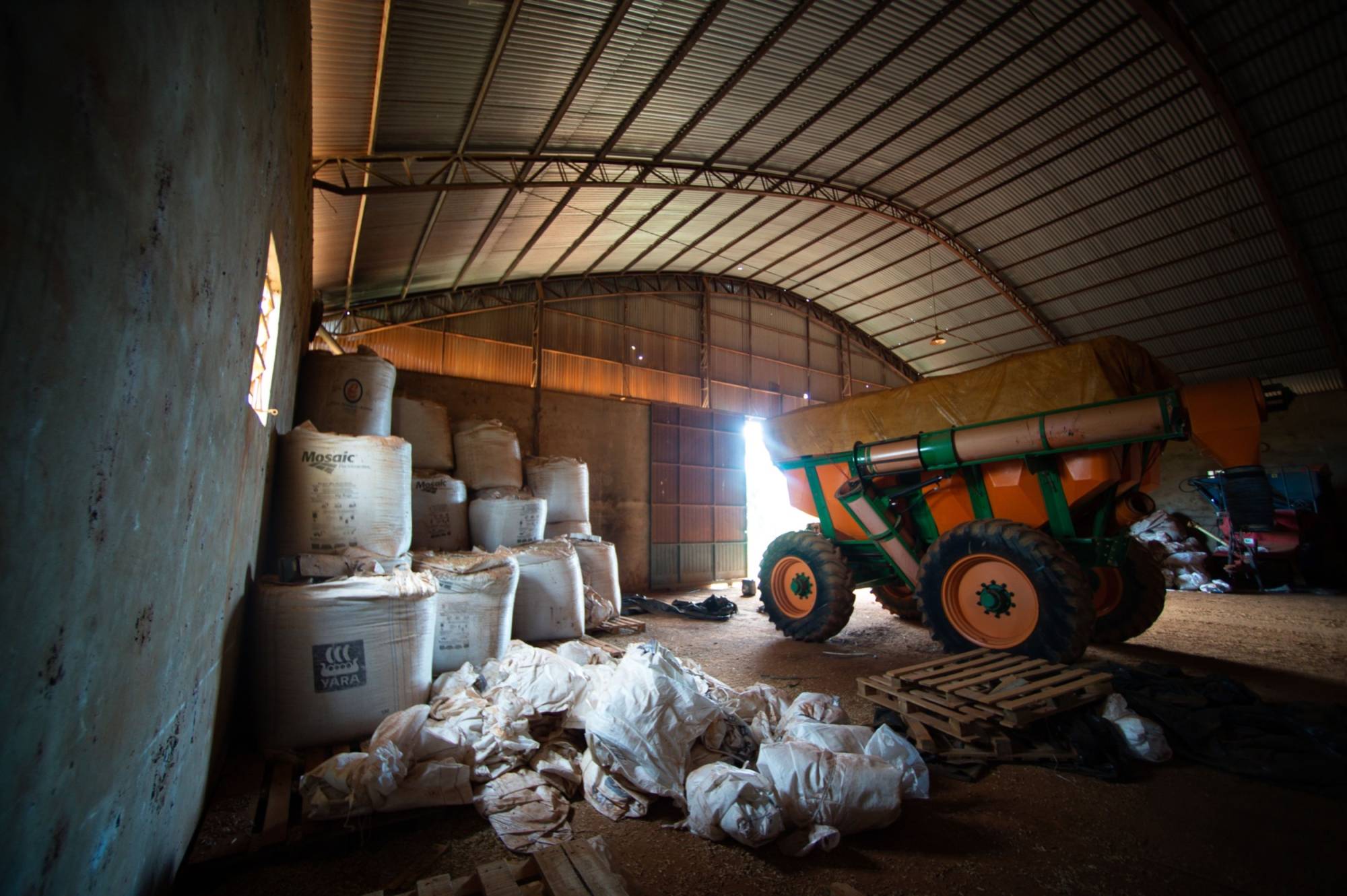 Stocks of fertilizer at a farm in Brazil. Brazilian farmers are having trouble getting fertilizer for the next soybean crop. | Bloomberg 