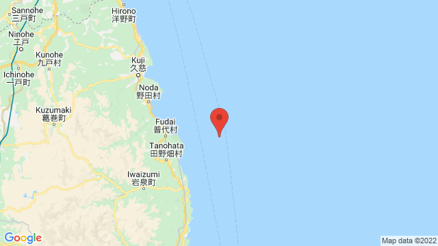 The epicenter of the earthquake that occurredon March 18 at 11:25 p.m. is located in off the coast of Iwate Prefecture | GOOGLE MAPS