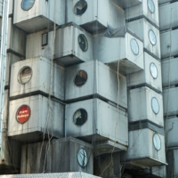 Nakagin Capsule Tower on April 12, 2022, the first day of its scheduled demolition. | OSCAR BOYD