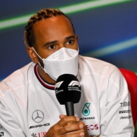Mercedes\' Lewis Hamilton speaks during a news conference before the Saudi Arabia Grand Prix in Jedda on March 25. | AFP-JIJI