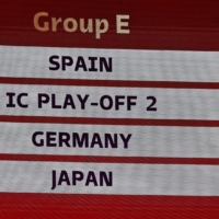 The teams in Group E are displayed after the draw in Doha on Friday. | REUTERS