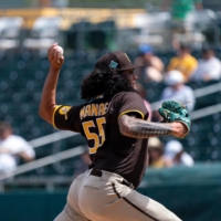 San Diego Padres newly-acquired pitcher Sean Manaea in the first inning of a spring training game against the Oakland Athletics at Hohokam Stadium, in Mesa, Arizona, on Sunday.  | USA TODAY / VIA REUTERS