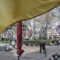 A Ukrainian flag flies on a street in Tbilisi, Georgia, on March 13 | LAETITIA VANCON / THE NEW YORK TIMES
