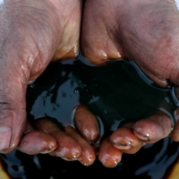 An employee holds a sample of crude oil at the Yarakta oilfield in the Irkutsk region of Russia.  | REUTERS
