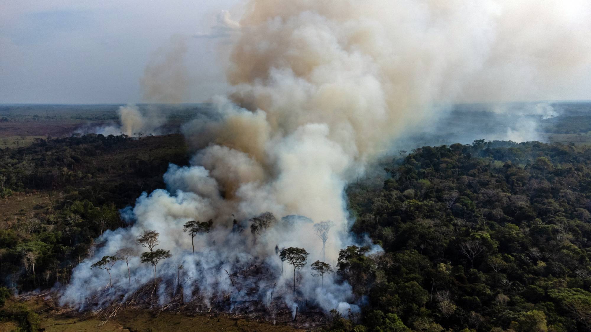 Farmers in the Amazon jungle use fire to remove a section of the forest near Caqueta, Colombia in 2021. A major new scientific report released on Monday offers a road map for how countries can limit global warming, but warns that the margin for error is vanishingly small.  | FEDERICO RIOS / THE NEW YORK TIMES