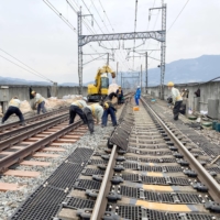 Restoration work of the Tohoku Shinkansen that was damaged by a March 16 earthquake in Miyagi Prefecture. | JR EAST / VIA KYODO