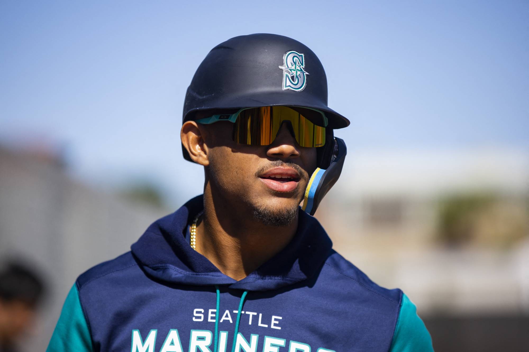 Seattle Mariners outfielder Julio Rodriguez during spring training workouts on March 17. | USA TODAY / VIA REUTERS