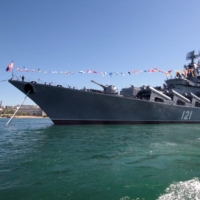 Russian missile cruiser Moskva moored in the Ukrainian Black Sea port of Sevastopol, Ukraine, in 2013 | REUTERS