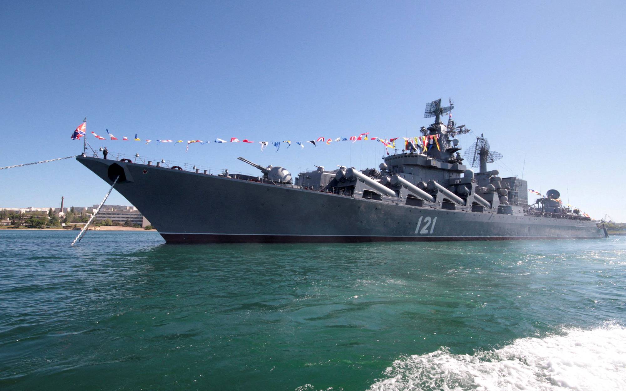Russian missile cruiser Moskva moored in the Ukrainian Black Sea port of Sevastopol, Ukraine, in 2013 | REUTERS