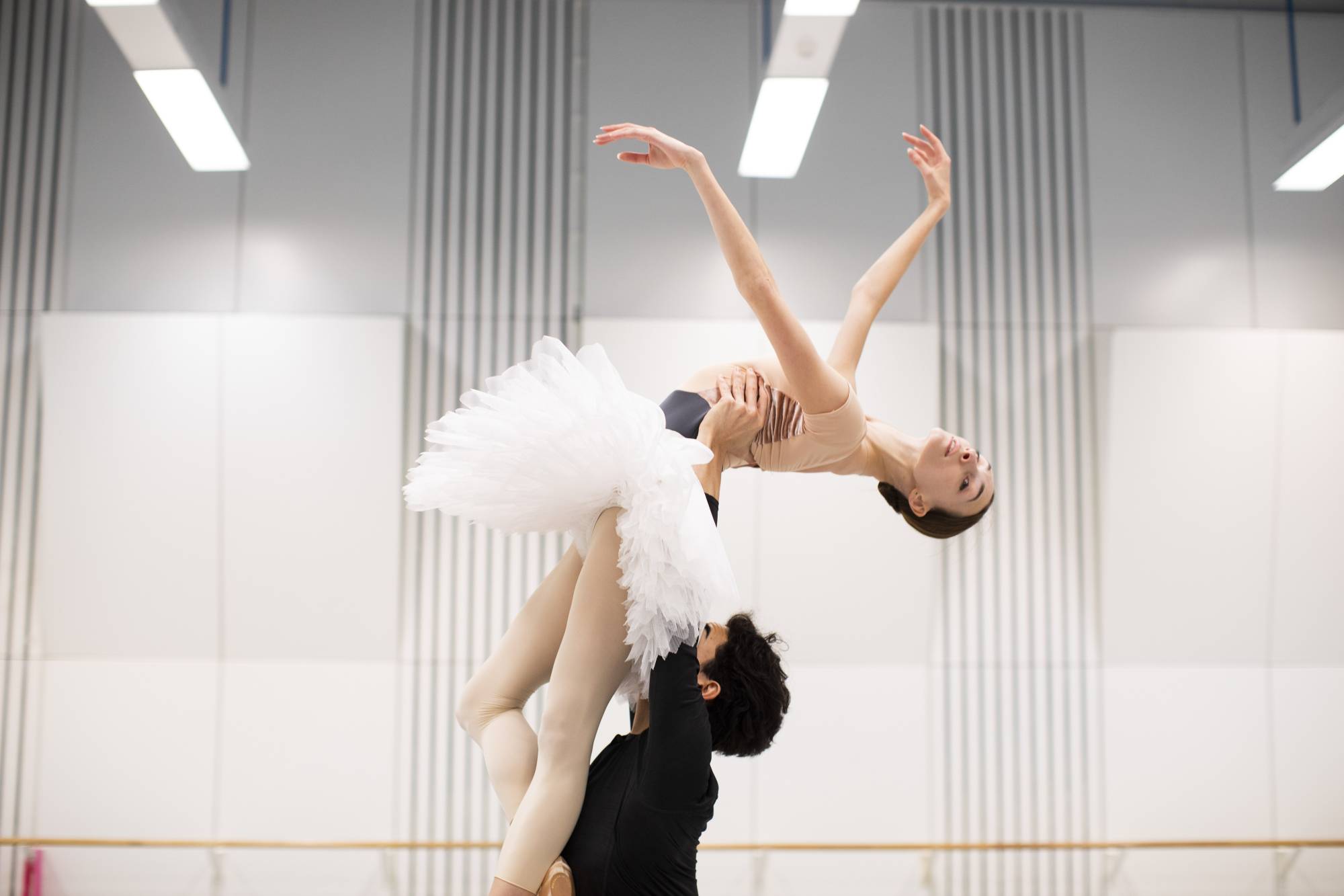 Olga Smirnova rehearses  with Victor Caixeta, a soloist who left the Mariinsky and also joined the Dutch National Ballet, in Amsterdam, on April 1. Smirnova, who opposes the Russian invasion of Ukraine, left the Bolshoi in Moscow and moved to Amsterdam, where she joined the Dutch National Ballet. | MELISSA SCHRIEK / THE NEW YORK TIMES
